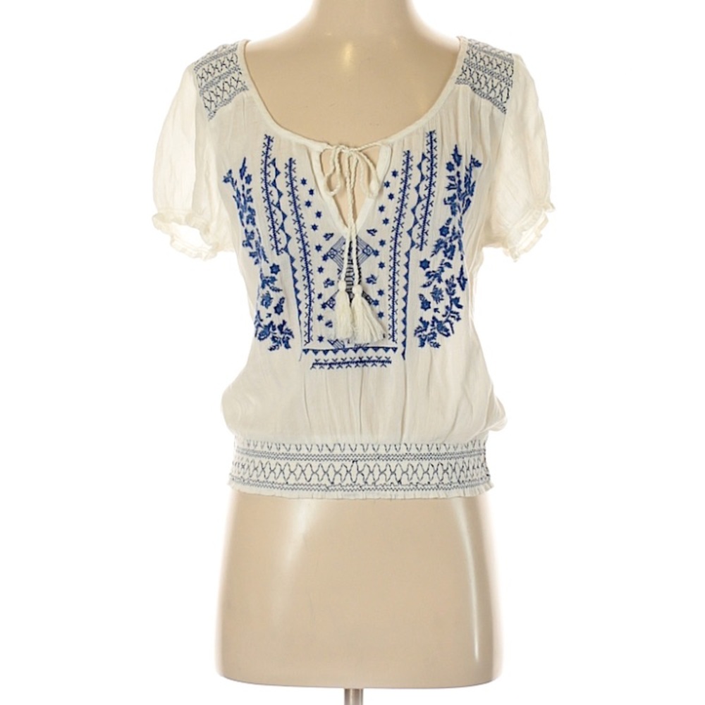 EUC American Eagle embroidered peasant top size XS